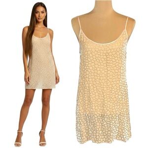 VTG Vannina Vesperini Paris Burnout Velvet Slip Dress Sz M Nude Silk Y2K 90s